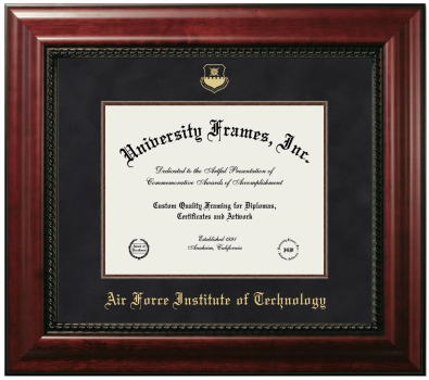 Air Force Institute of Technology Diploma Frame in Executive with Mahogany Fillet with Black Suede Mat for DOCUMENT: 8 1/2"H X 11"W  