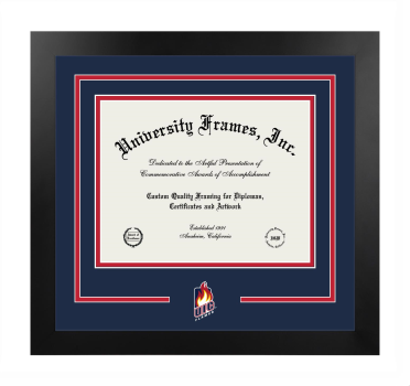 University of Illinois Chicago Logo Mat Frame in Manhattan Black with Navy Blue & Red Mats for DOCUMENT: 8 1/2"H X 11"W  