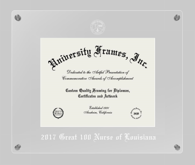 2017 Great 100 Nurse of Louisiana Lucent Clear-over-Clear Frame in Lucent Clear Moulding with Lucent Clear Mat for DOCUMENT: 8 1/2"H X 11"W  