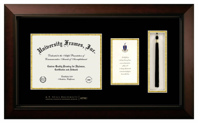 Diploma with Announcement & Tassel Box Frame in Legacy Black Cherry with Black & Gold Mats for DOCUMENT: 8 1/2"H X 11"W  ,  7"H X 4"W  