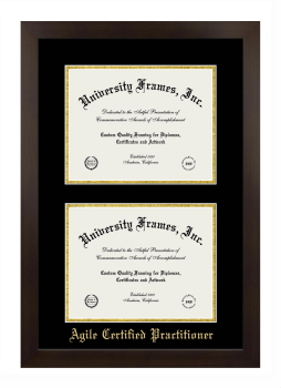 Double Degree (Stacked) Frame in Manhattan Espresso with Black & Gold Mats for DOCUMENT: 8 1/2"H X 11"W  , DOCUMENT: 8 1/2"H X 11"W  