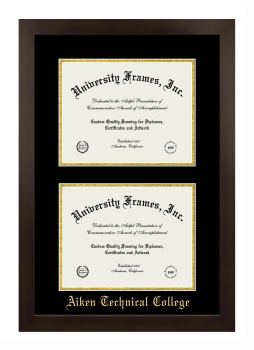 Double Degree (Stacked) Frame in Manhattan Espresso with Black & Gold Mats for DOCUMENT: 8 1/2"H X 11"W  , DOCUMENT: 8 1/2"H X 11"W  