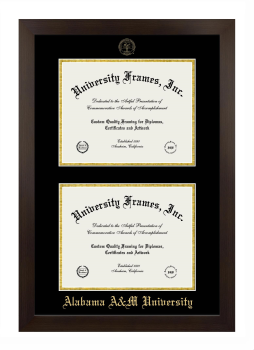 Double Degree (Stacked) Frame in Manhattan Espresso with Black & Gold Mats for DOCUMENT: 8 1/2"H X 11"W  , DOCUMENT: 8 1/2"H X 11"W  