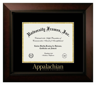 Appalachian State University Diploma Frame in Legacy Black Cherry with Black & Gold Mats for DOCUMENT: 8 1/2"H X 11"W  