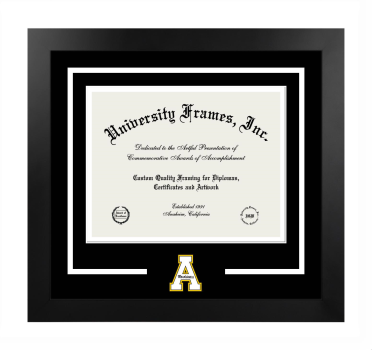 Logo Mat Frame in Manhattan Black with Black & White Mats for DOCUMENT: 8 1/2"H X 11"W  