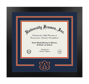 Auburn University Logo Mat Frame in Manhattan Black with Navy Blue & Orange Mats for DOCUMENT: 8 1/2"H X 11"W  