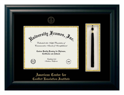 Diploma with Tassel Box Frame in Satin Black with Black & Gold Mats for DOCUMENT: 8 1/2"H X 11"W  