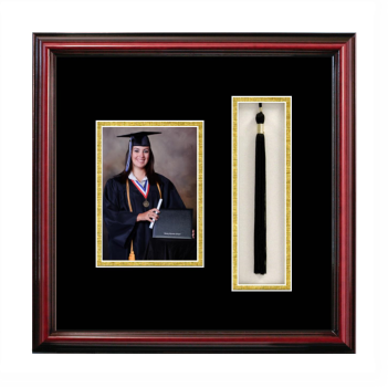 Albany Technical College 5 x 7 Portrait with Tassel Box Frame in Petite Cherry with Black & Gold Mats