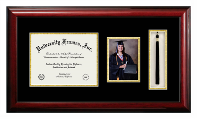 Albany Technical College Diploma with 5 x 7 Portrait & Tassel Box Frame in Classic Mahogany with Black & Gold Mats for DOCUMENT: 8 1/2"H X 11"W  