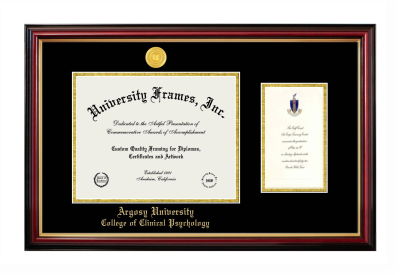 Diploma with Announcement Frame in Petite Mahogany with Gold Trim with Black & Gold Mats for DOCUMENT: 8 1/2"H X 11"W  ,  7"H X 4"W  