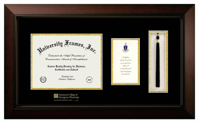 Diploma with Announcement & Tassel Box Frame in Legacy Black Cherry with Black & Gold Mats for DOCUMENT: 8 1/2"H X 11"W  ,  7"H X 4"W  