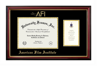 Diploma with Announcement Frame in Petite Mahogany with Gold Trim with Black & Gold Mats for DOCUMENT: 8 1/2"H X 11"W  ,  7"H X 4"W  