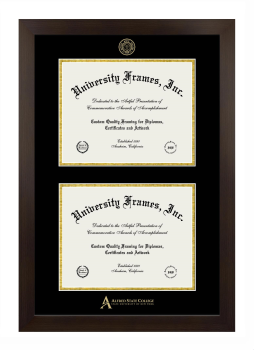 Double Degree (Stacked) Frame in Manhattan Espresso with Black & Gold Mats for DOCUMENT: 8 1/2"H X 11"W  , DOCUMENT: 8 1/2"H X 11"W  