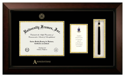 Diploma with Announcement & Tassel Box Frame in Legacy Black Cherry with Black & Gold Mats for DOCUMENT: 8 1/2"H X 11"W  ,  7"H X 4"W  