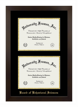 Double Degree (Stacked) Frame in Manhattan Espresso with Black & Gold Mats for DOCUMENT: 8 1/2"H X 11"W  , DOCUMENT: 8 1/2"H X 11"W  