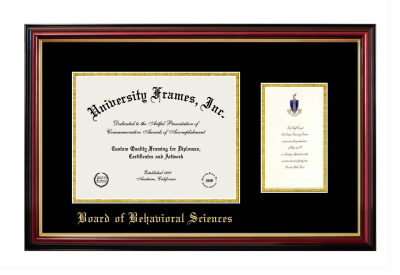 Diploma with Announcement Frame in Petite Mahogany with Gold Trim with Black & Gold Mats for DOCUMENT: 8 1/2"H X 11"W  ,  7"H X 4"W  