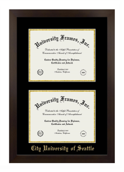 Double Degree (Stacked) Frame in Manhattan Espresso with Black & Gold Mats for DOCUMENT: 8 1/2"H X 11"W  , DOCUMENT: 8 1/2"H X 11"W  