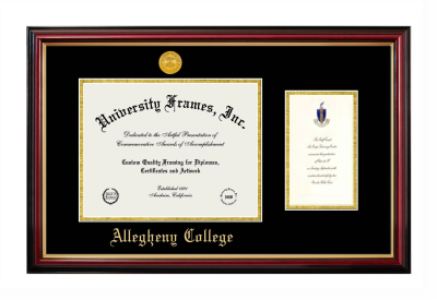 Diploma with Announcement Frame in Petite Mahogany with Gold Trim with Black & Gold Mats for DOCUMENT: 8 1/2"H X 11"W  ,  7"H X 4"W  