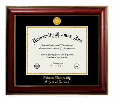 Diploma Frame in Classic Mahogany with Gold Trim with Black & Gold Mats for DOCUMENT: 8 1/2"H X 11"W  