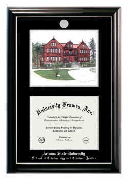 Double Opening with Campus Image (Stacked) Frame in Classic Ebony with Silver Trim with Black & Silver Mats for DOCUMENT: 8 1/2"H X 11"W  