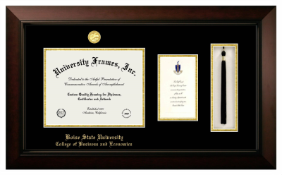 Diploma with Announcement & Tassel Box Frame in Legacy Black Cherry with Black & Gold Mats for DOCUMENT: 8 1/2"H X 11"W  ,  7"H X 4"W  