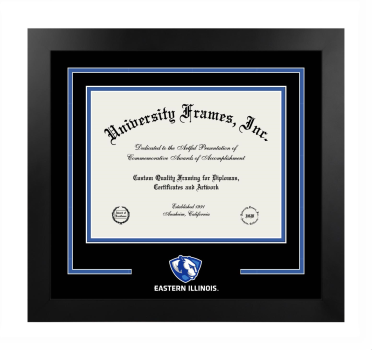 Logo Mat Frame in Manhattan Black with Black & Royal Blue Mats for DOCUMENT: 8 1/2"H X 11"W  