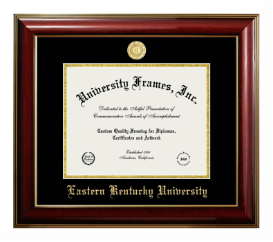 Eastern Kentucky University Diploma Frame in Classic Mahogany with Gold Trim with Black & Gold Mats for DOCUMENT: 8 1/2"H X 11"W  