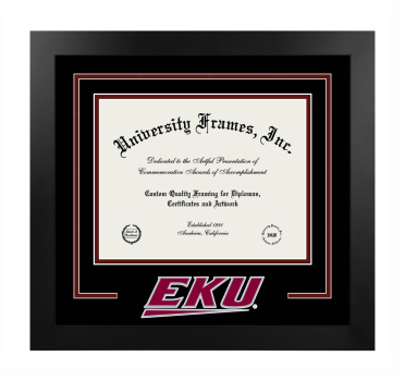 Logo Mat Frame in Manhattan Black with Black & Maroon Mats for DOCUMENT: 8 1/2"H X 11"W  