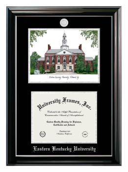 Eastern Kentucky University Double Opening with Campus Image (Stacked) Frame in Classic Ebony with Silver Trim with Black & Silver Mats for DOCUMENT: 8 1/2"H X 11"W  