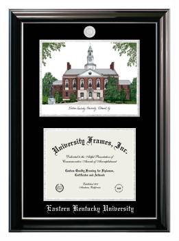 Double Opening with Campus Image (Stacked) Frame in Classic Ebony with Silver Trim with Black & Silver Mats for DOCUMENT: 8 1/2"H X 11"W  