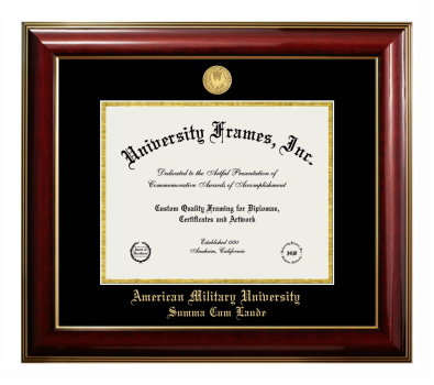 Diploma Frame in Classic Mahogany with Gold Trim with Black & Gold Mats for DOCUMENT: 8 1/2"H X 11"W  