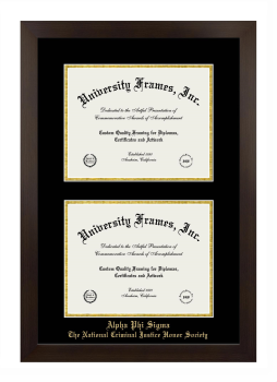 Double Degree (Stacked) Frame in Manhattan Espresso with Black & Gold Mats for DOCUMENT: 8 1/2"H X 11"W  , DOCUMENT: 8 1/2"H X 11"W  