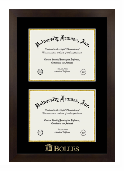 Double Degree (Stacked) Frame in Manhattan Espresso with Black & Gold Mats for DOCUMENT: 8 1/2"H X 11"W  , DOCUMENT: 8 1/2"H X 11"W  