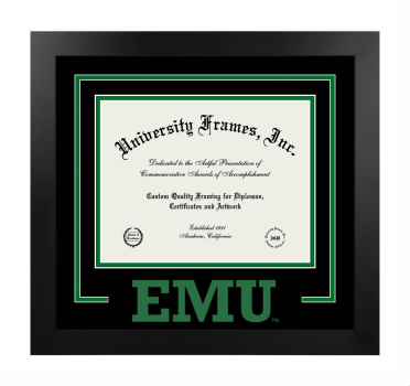 Logo Mat Frame in Manhattan Black with Black & Kelly Green Mats for DOCUMENT: 8 1/2"H X 11"W  