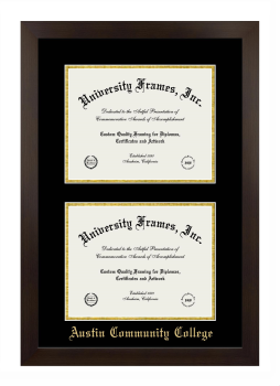 Double Degree (Stacked) Frame in Manhattan Espresso with Black & Gold Mats for DOCUMENT: 8 1/2"H X 11"W  , DOCUMENT: 8 1/2"H X 11"W  