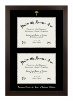 Double Degree (Stacked) Frame in Manhattan Espresso with Black & Gold Mats for DOCUMENT: 8 1/2"H X 11"W  , DOCUMENT: 8 1/2"H X 11"W  