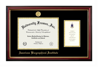 Diploma with Announcement Frame in Petite Mahogany with Gold Trim with Black & Gold Mats for DOCUMENT: 8 1/2"H X 11"W  ,  7"H X 4"W  