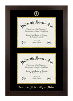 American University of Beirut Double Degree (Stacked) Frame in Manhattan Espresso with Black & Gold Mats for DOCUMENT: 8 1/2"H X 11"W  , DOCUMENT: 8 1/2"H X 11"W  