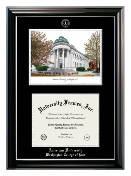 Double Opening with Campus Image (Stacked) Frame in Classic Ebony with Silver Trim with Black & Silver Mats for DOCUMENT: 8 1/2"H X 11"W  