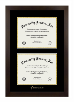 Double Degree (Stacked) Frame in Manhattan Espresso with Black & Gold Mats for DOCUMENT: 8 1/2"H X 11"W  , DOCUMENT: 8 1/2"H X 11"W  