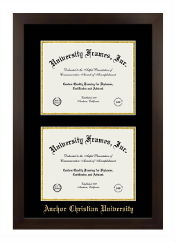 Anchor Christian University Double Degree (Stacked) Frame in Manhattan Espresso with Black & Gold Mats for DOCUMENT: 8 1/2"H X 11"W  , DOCUMENT: 8 1/2"H X 11"W  
