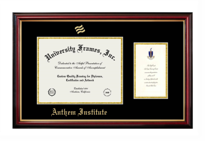 Diploma with Announcement Frame in Petite Mahogany with Gold Trim with Black & Gold Mats for DOCUMENT: 8 1/2"H X 11"W  ,  7"H X 4"W  