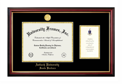 Diploma with Announcement Frame in Petite Mahogany with Gold Trim with Black & Gold Mats for DOCUMENT: 8 1/2"H X 11"W  ,  7"H X 4"W  