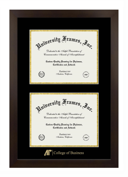 Double Degree (Stacked) Frame in Manhattan Espresso with Black & Gold Mats for DOCUMENT: 8 1/2"H X 11"W  , DOCUMENT: 8 1/2"H X 11"W  