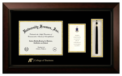 Diploma with Announcement & Tassel Box Frame in Legacy Black Cherry with Black & Gold Mats for DOCUMENT: 8 1/2"H X 11"W  ,  7"H X 4"W  