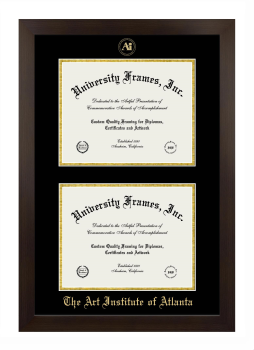 Double Degree (Stacked) Frame in Manhattan Espresso with Black & Gold Mats for DOCUMENT: 8 1/2"H X 11"W  , DOCUMENT: 8 1/2"H X 11"W  