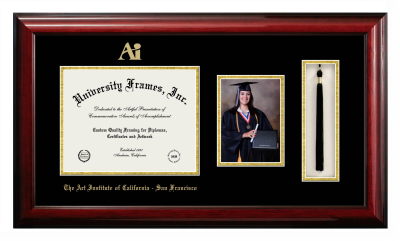 Diploma with 5 x 7 Portrait & Tassel Box Frame in Classic Mahogany with Black & Gold Mats for DOCUMENT: 8 1/2"H X 11"W  