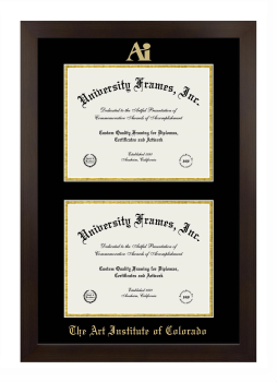 Double Degree (Stacked) Frame in Manhattan Espresso with Black & Gold Mats for DOCUMENT: 8 1/2"H X 11"W  , DOCUMENT: 8 1/2"H X 11"W  