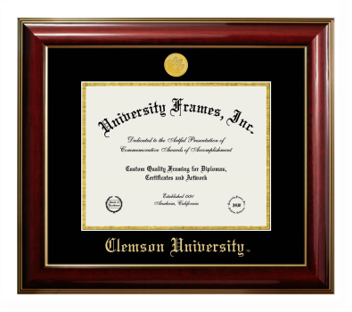 Clemson University Diploma Frame in Classic Mahogany with Gold Trim with Black & Gold Mats for DOCUMENT: 8 1/2"H X 11"W  