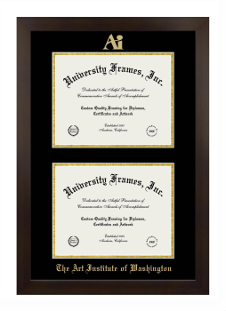 Double Degree (Stacked) Frame in Manhattan Espresso with Black & Gold Mats for DOCUMENT: 8 1/2"H X 11"W  , DOCUMENT: 8 1/2"H X 11"W  